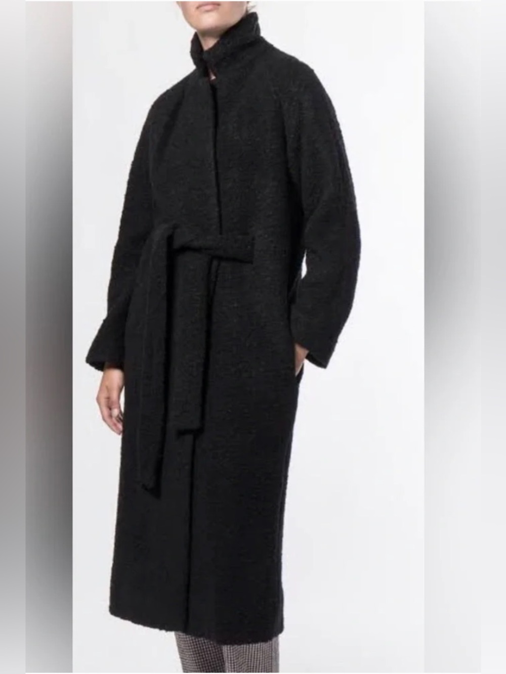 Ganni NWT Fenn Black Bouclé Wool Blend Sash Belted Pocketed Coat Sz 40